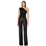 Women's Sleeveless One Shoulder Low Back Sequined Jumpsuit