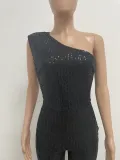 Women's Sleeveless One Shoulder Low Back Sequined Jumpsuit