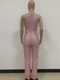 Women's Sleeveless One Shoulder Low Back Sequined Jumpsuit