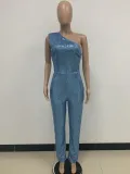 Women's Sleeveless One Shoulder Low Back Sequined Jumpsuit