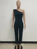 Women's Sleeveless One Shoulder Low Back Sequined Jumpsuit