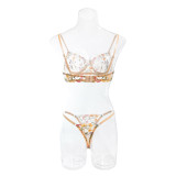 Sexy Lingerie Embroidered Flower Basic Versatile See-Through Sexy Two-piece Set