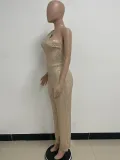 Women's Sleeveless One Shoulder Low Back Sequined Jumpsuit