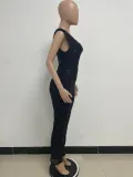 Women's Sleeveless One Shoulder Low Back Sequined Jumpsuit