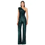 Women's Sleeveless One Shoulder Low Back Sequined Jumpsuit