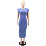 Short Sleeve High Waist Slit Elegant Fit Ladies Bodycon Dress