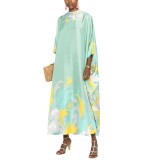 Plus Size Women's Print Robe Summer Round Neck Loose Dress