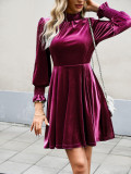 Fleece Dress Autumn Winter Chic Elegant Velvet Dress