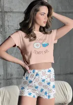 Women Summer Loungewear Round Neck Printed Short Sleeve Crop T-shirt and Shorts Two-piece Set