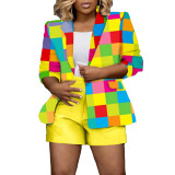 Sexy Printed Multicolor Suit Blazer Casual Shorts Two Piece Set