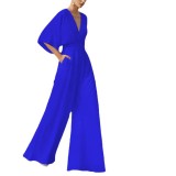 Spring And Summer Solid Color Fashion V-Neck Jumpsuit Mid-Waist Chic Career Jumpsuit