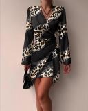 Trendy Digital Print Chic Gown Long Sleeve Shirt Casual Fashion Maxi Dress