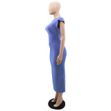 Short Sleeve High Waist Slit Elegant Fit Ladies Bodycon Dress