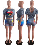 Women's Fashion Casual Print Two-Piece Shorts Set