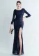 Women Sequin Long Sleeve Slit Evening Dress