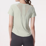 Women Summer Round Neck Breathable Short Sleeve Running Mesh Sports T-Shirt