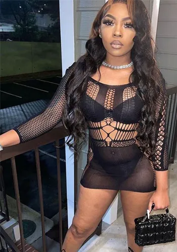 Women Long Sleeve Mesh Sexy Bodycon Dress