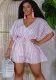Women Summer Short Sleeve Lace Print Stripe Romper