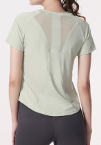 Camiseta deportiva de malla para correr de manga corta transpirable con cuello redondo de verano para mujer