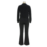 Women Long Sleeve Zip Top and Bell Bottom Pants Casual Two-Piece Set