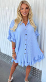 Women Summer Solid Ruffle Sleeve Irregular Shirt Dress