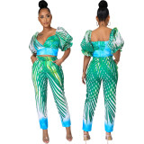 Sexy Fashion Digital Printing Women's Two Pieces Pants Set