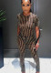 Summer Short-Sleeved Mesh Print Fashion Slim See-Through High-Waisted Two Piece Trouser Suit