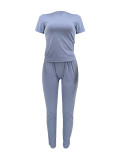 Summer Women's Fashion Casual Solid Color T-Shirt Pants Two Piece Set