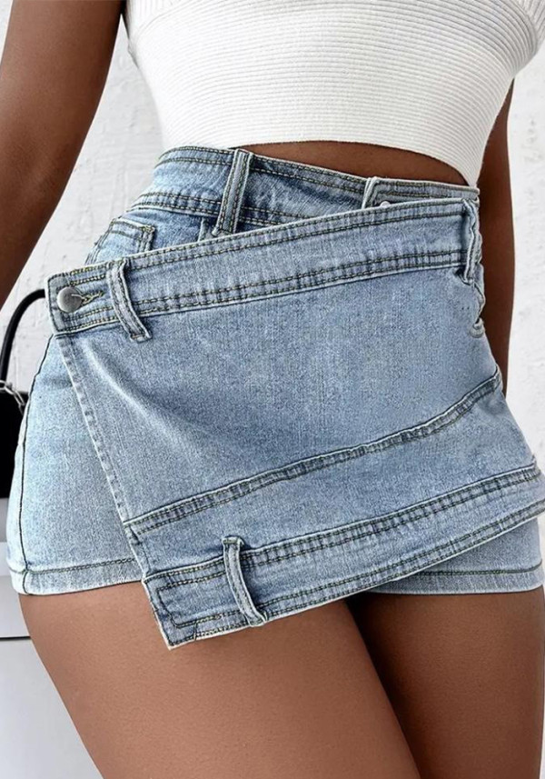 Grote maten dames A-lijn hoge taille onregelmatige wijde pijpen shorts dames zomer slim fit denim rok shorts trendy