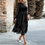 Jacquard Dress Autumn Chic Elegant Solid Color Long Dress