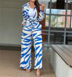 Women's Clothing Autumn Style Stripe Printing Simple Long Sleeve Top Loose Trousers Fashion Two Piece Suit For Women