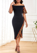 Sexy Fashion Digital Printing Short Sleeve Off Shoulder Women's Dress