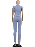Summer Women's Fashion Casual Solid Color T-Shirt Pants Two Piece Set