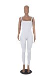 Women's Solid Color Sleeveless Straps Ribbed Square Neck Low Back Butt Lift Slim Sport Jumpsuit