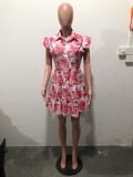 Women's Print Ruffle Edge Sleeveless Casual Dress