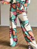 Chic Women's Plus Size Print Career Shirt High Waist Wide Leg Pants Two Piece Set