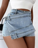 Plus Size Damen A-Linie, hohe Taille, unregelmäßige Shorts mit weitem Bein, Damen-Sommer-Slim-Fit-Jeansrock-Shorts, trendig