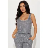 Autumn Winter Women's Fashion Sequin Sexy Sleeveless Fashion Slim Jumpsuit