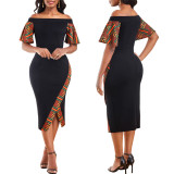 Sexy Fashion Digital Printing Short Sleeve Off Shoulder Women's Dress