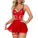 Sexy lingerie sexy women's mesh embroidery hollow See-Through suspender nightdress