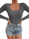 Fall Women's Casual Ribbed Basic Top Solid Color Long Sleeve Tight Fitting Jumpsuit
