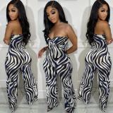 Sexy Printed Halter Neck Lace-Up Printed Stretch Bootstrap Sleeveless Jumpsuit