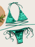 sexy swimsuit women Lace-Up solid color bikini