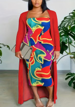Plus Size Women's Fashion Spring/Fall Strapless Dress Long Coat Two-Piece Set