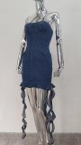 Trendy sexy ruffle skirt autumn slim Bodycon streamer Denim dress