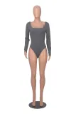 Fall Women's Casual Ribbed Basic Top Solid Color Long Sleeve Tight Fitting Jumpsuit