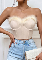Women's Low Cut Lash Patchwork Cropped Feather Underwire Herringbone Top