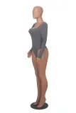 Fall Women's Casual Ribbed Basic Top Solid Color Long Sleeve Tight Fitting Jumpsuit