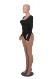 Fall Women's Casual Ribbed Basic Top Solid Color Long Sleeve Tight Fitting Jumpsuit