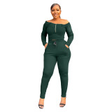 Women's Fall Winter Off Shoulder Zip Long Sleeve Trousers Casual Tracksuit